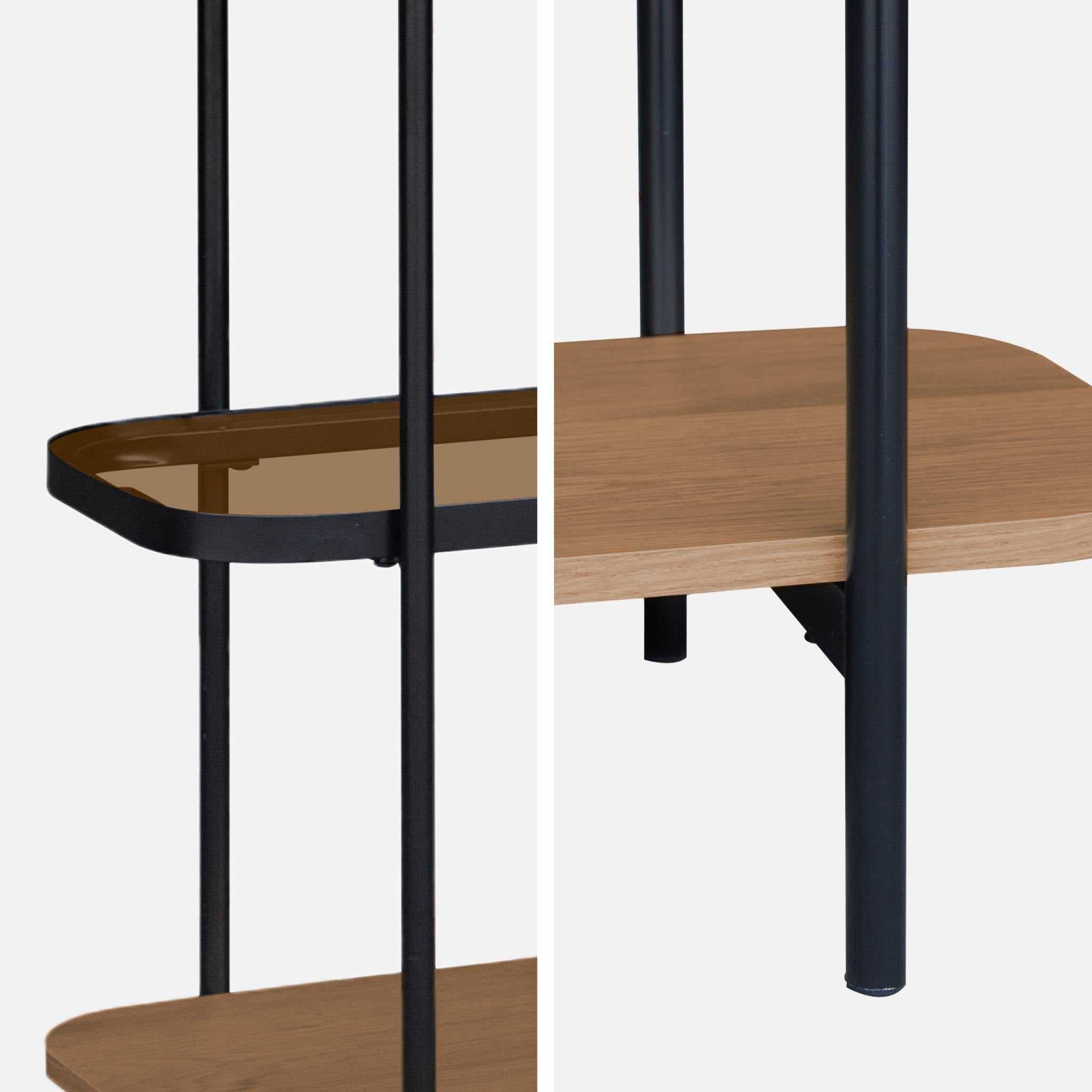 Scaffale libreria in vetro, decorazione in legno e metallo a 5