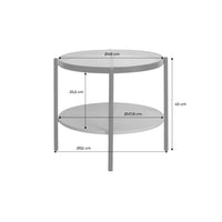 Tavolino rotondo in vetro temperato, legno ed effetto metallo nero,