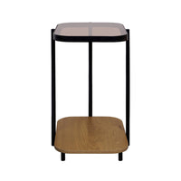 Tavolino vintage in metallo nero con piani in vetro, marrone naturale