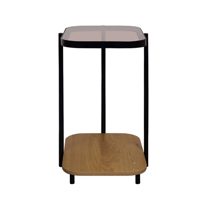 Tavolino vintage in metallo nero con piani in vetro, marrone naturale