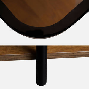 Tavolino vintage in metallo nero con piani in vetro, marrone naturale