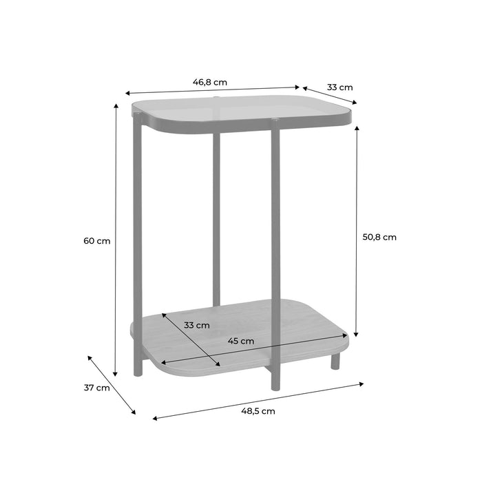 Tavolino vintage in metallo nero con piani in vetro, marrone naturale