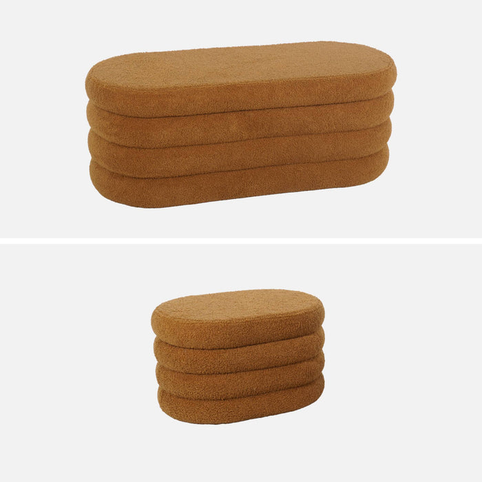 Panca contenitore con 2 pouf contenitori bouclé, color ruggine
