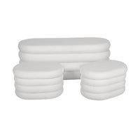Panca contenitore con 2 pouf contenitori bouclé, bianco