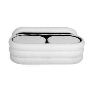 Panca contenitore con 2 pouf contenitori bouclé, bianco