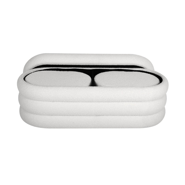Panca contenitore con 2 pouf contenitori bouclé, bianco