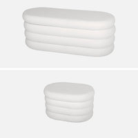 Panca contenitore con 2 pouf contenitori bouclé, bianco