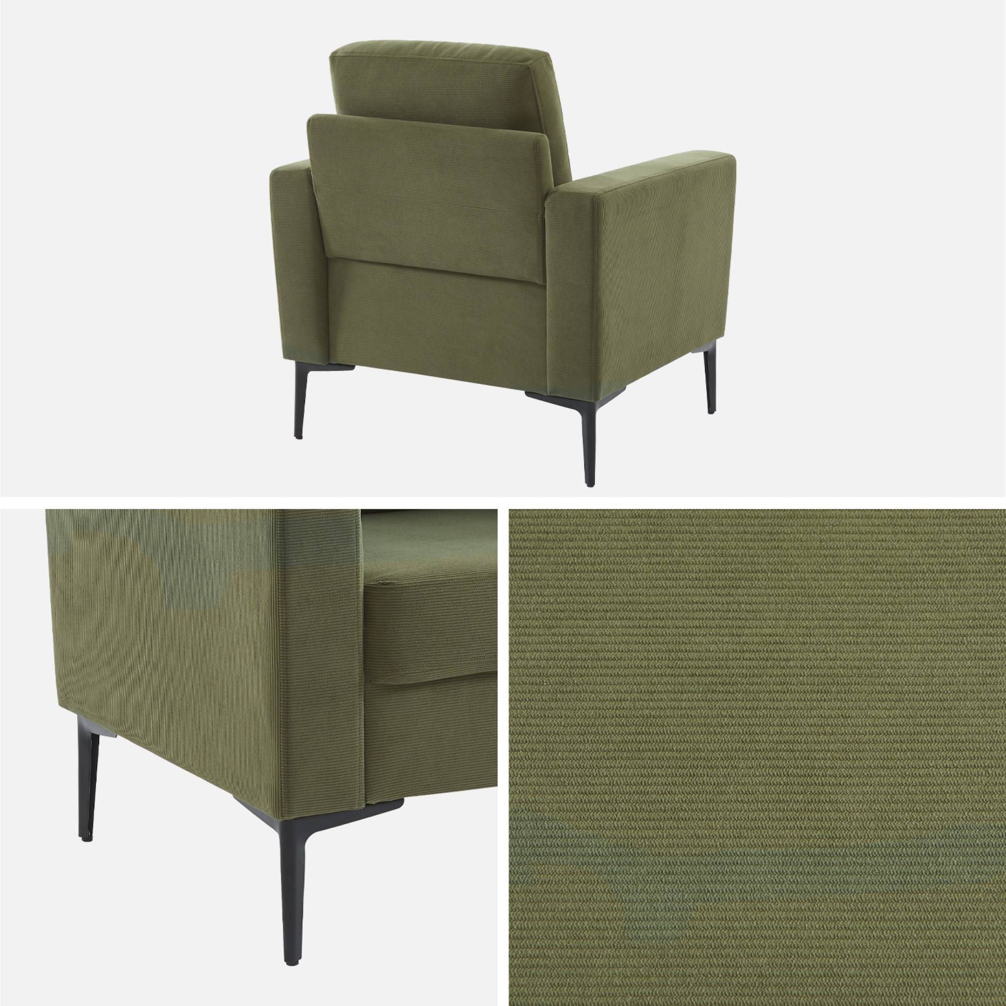 Poltrona in velluto a coste, gambe in metallo, kaki