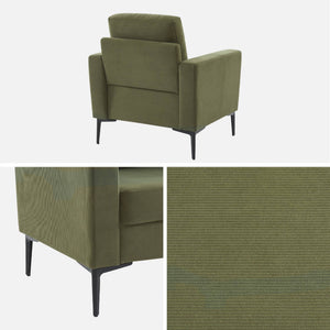 Poltrona in velluto a coste, gambe in metallo, kaki