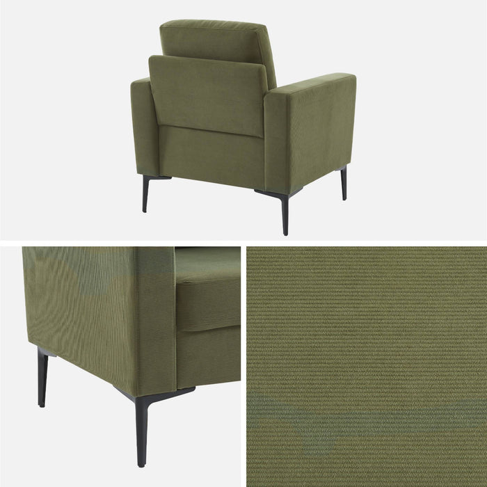 Poltrona in velluto a coste, gambe in metallo, kaki