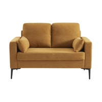 Divano a 2 posti in velluto a coste, gambe in metallo, ocra