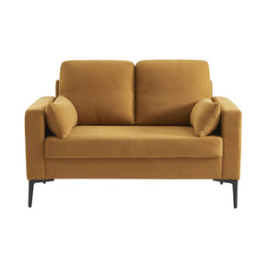 Divano a 2 posti in velluto a coste, gambe in metallo, ocra
