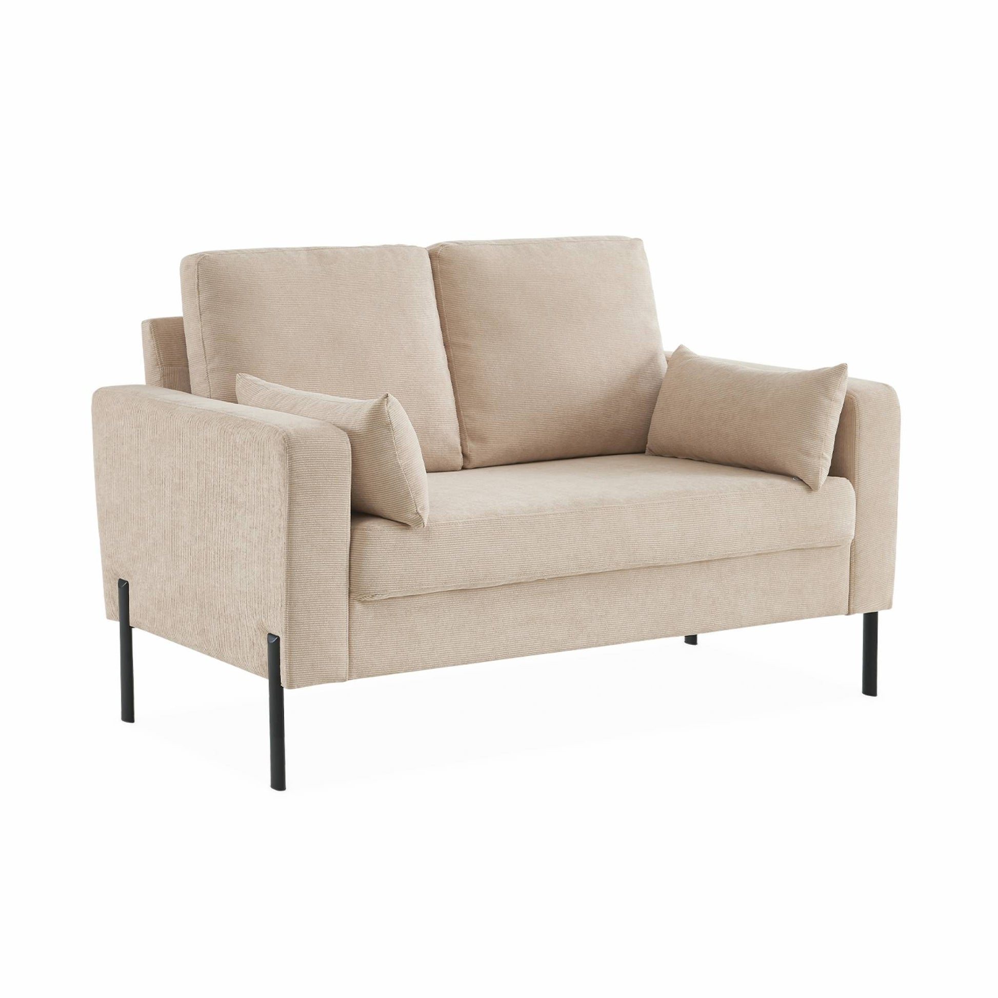 Divano a 2 posti in velluto a coste, gambe in metallo, beige