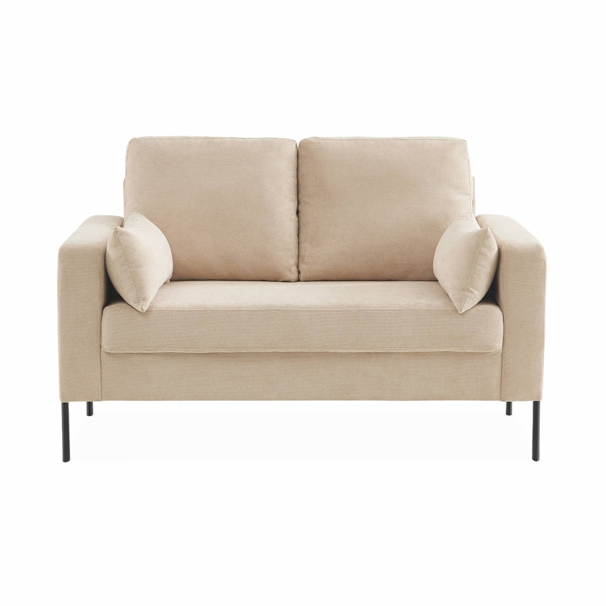 Divano a 2 posti in velluto a coste, gambe in metallo, beige