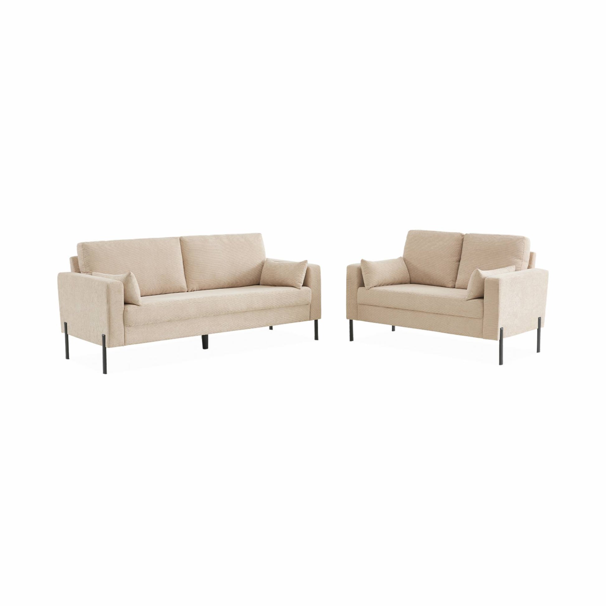 Divano a 2 posti in velluto a coste, gambe in metallo, beige
