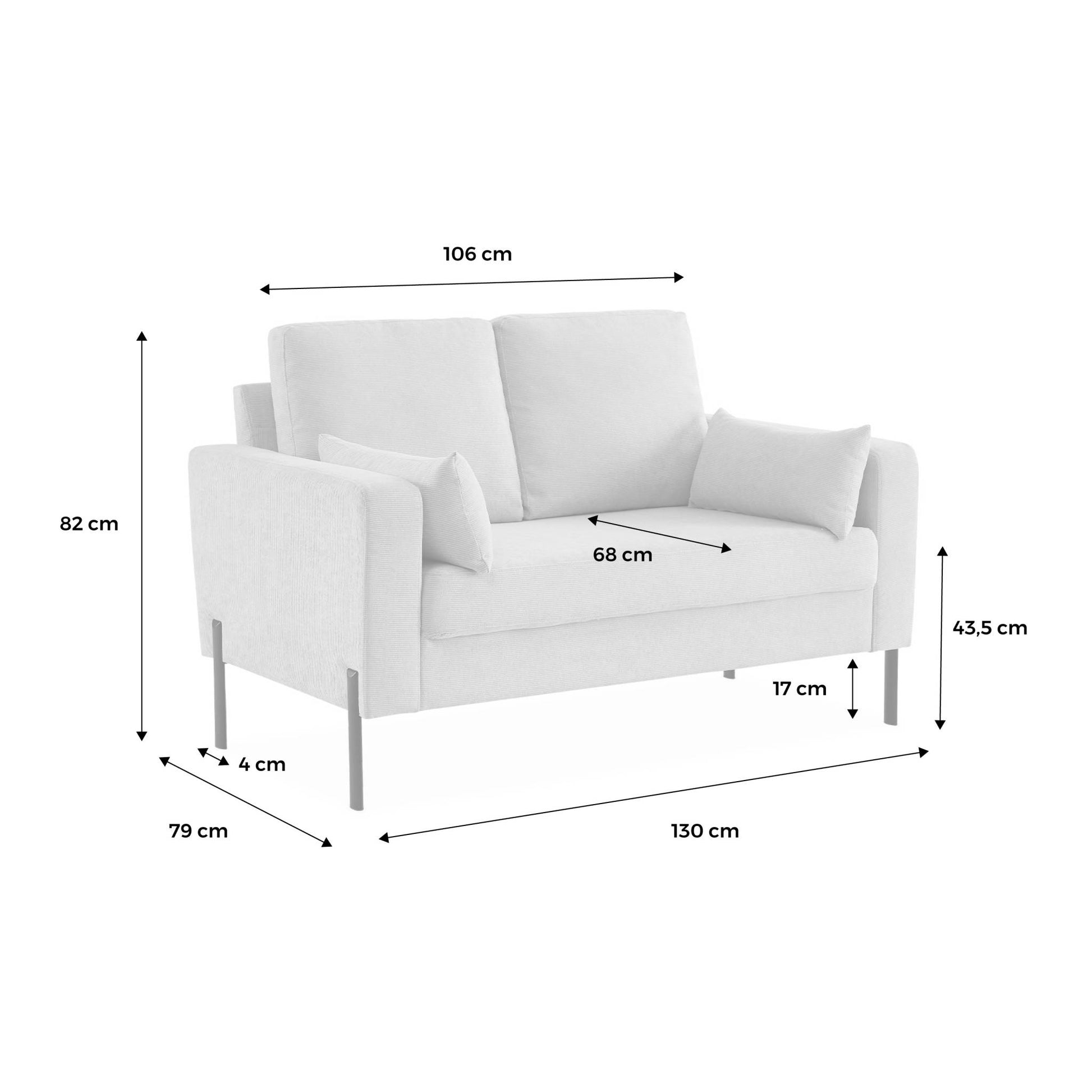Divano a 2 posti in velluto a coste, gambe in metallo, beige