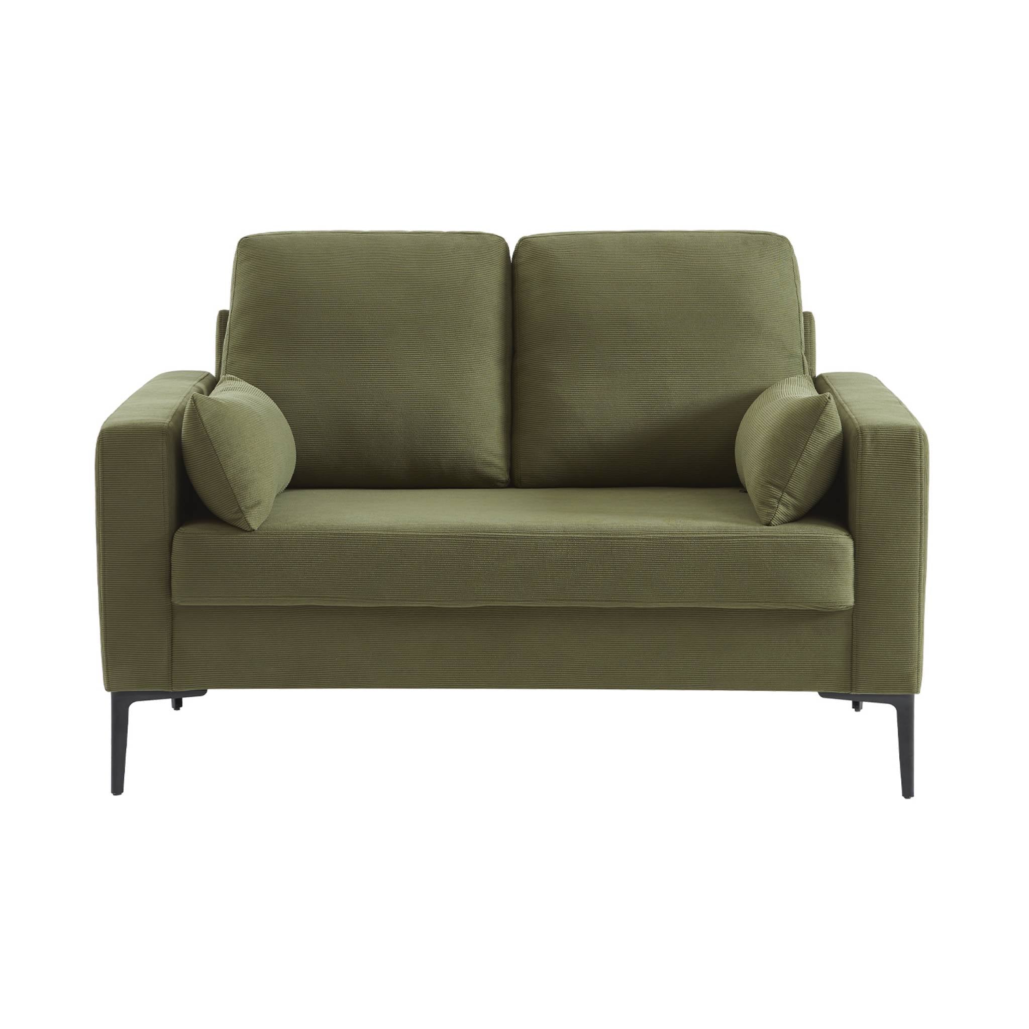 Divano a 2 posti in velluto a coste, gambe in metallo, kaki