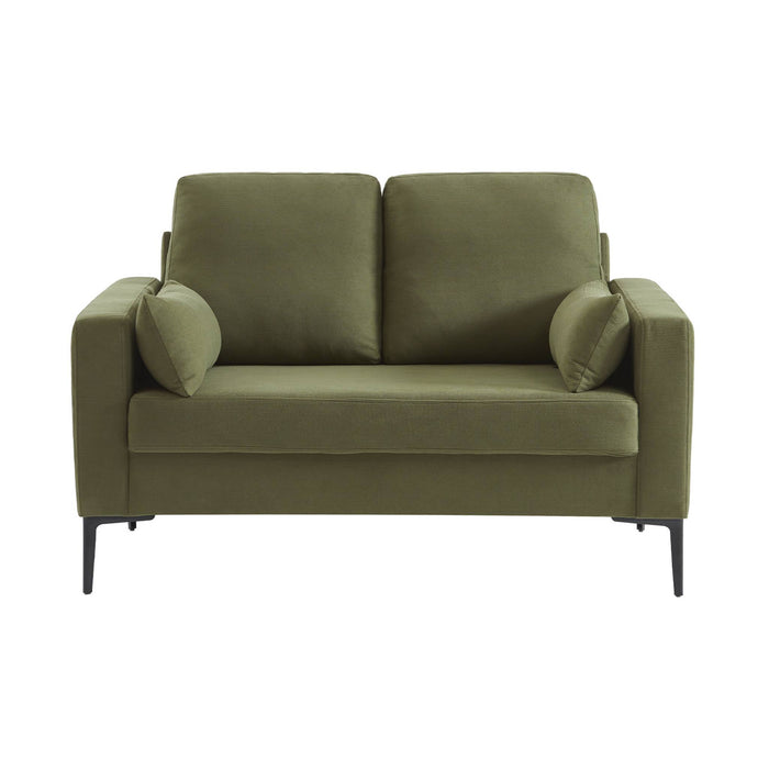 Divano a 2 posti in velluto a coste, gambe in metallo, kaki