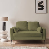 Divano a 2 posti in velluto a coste, gambe in metallo, kaki