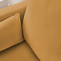 Divano a 3 posti in velluto a coste, gambe in metallo, ocra