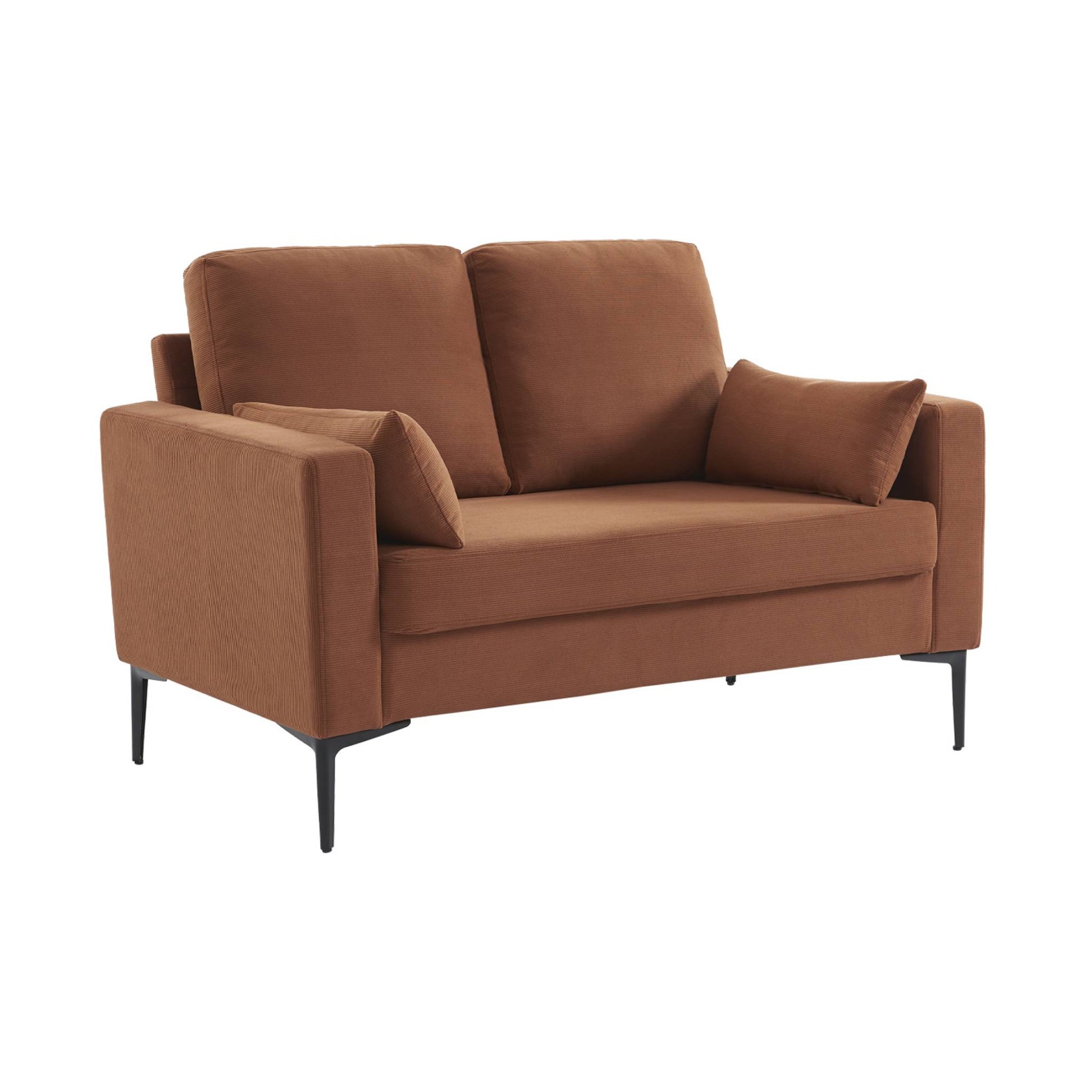 Divano in velluto a coste con gambe in metallo, 2 posti, terracotta