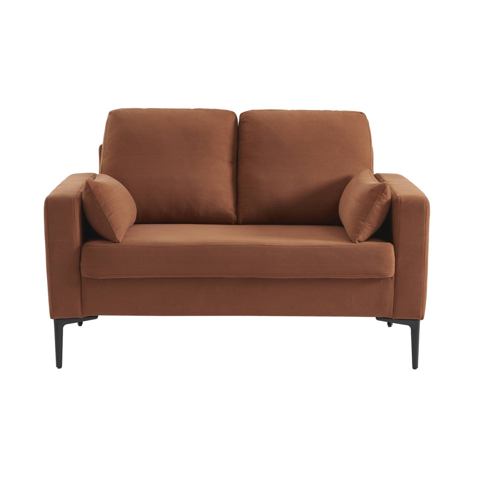 Divano in velluto a coste con gambe in metallo, 2 posti, terracotta