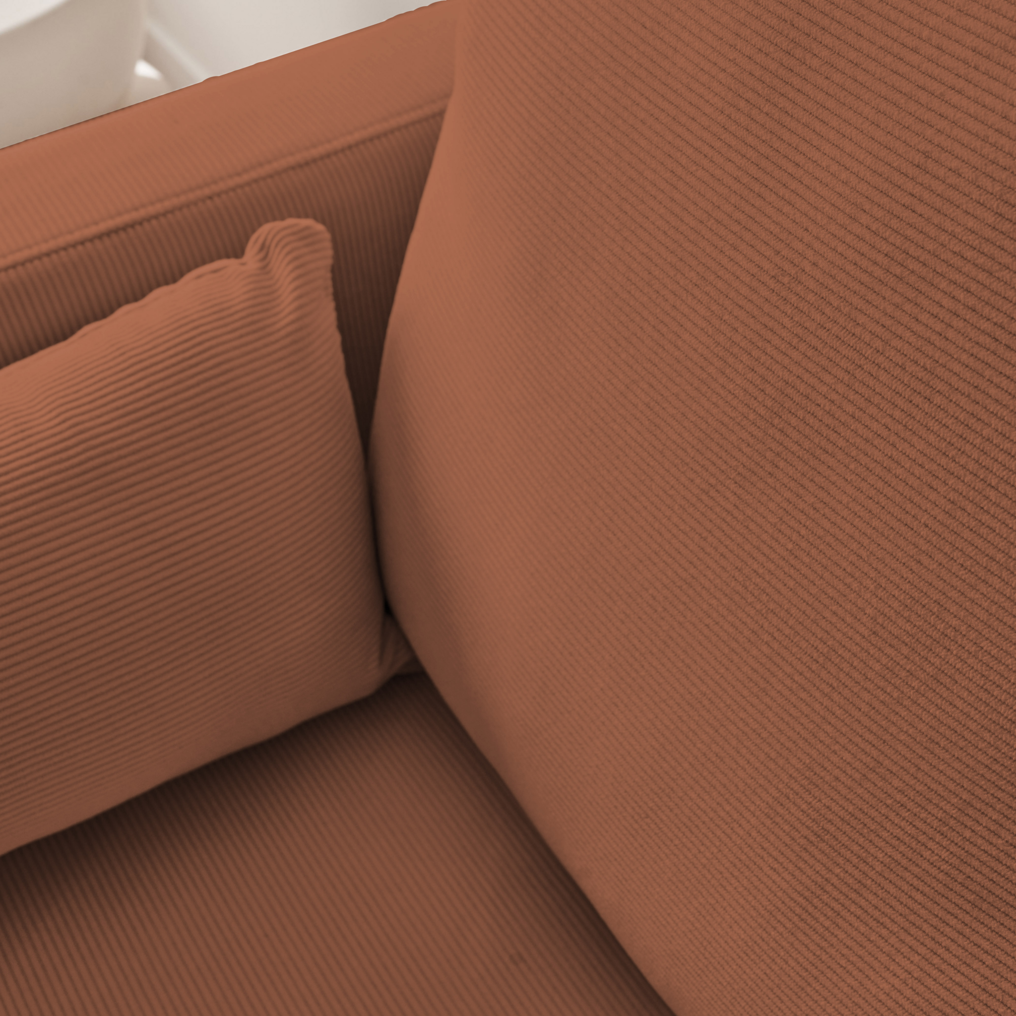 Divano a 3 posti in velluto a coste, gambe in metallo, terracotta