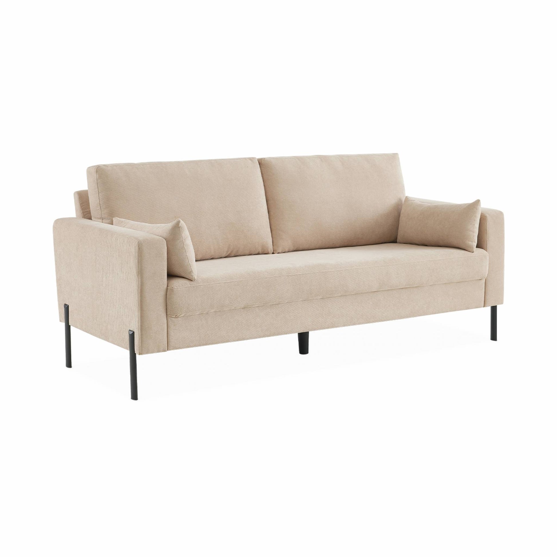 Divano a 3 posti in velluto a coste, gambe in metallo, beige