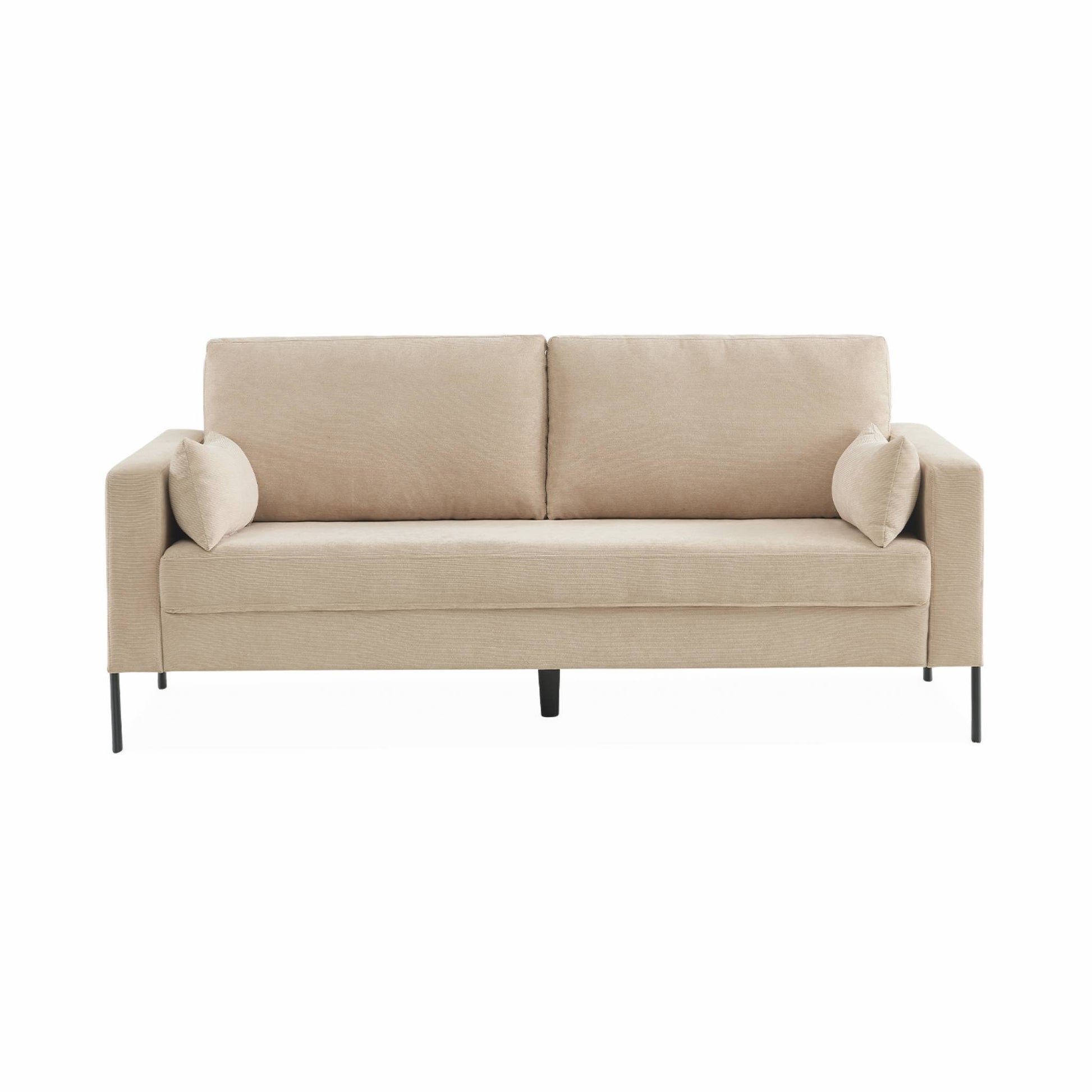 Divano a 3 posti in velluto a coste, gambe in metallo, beige
