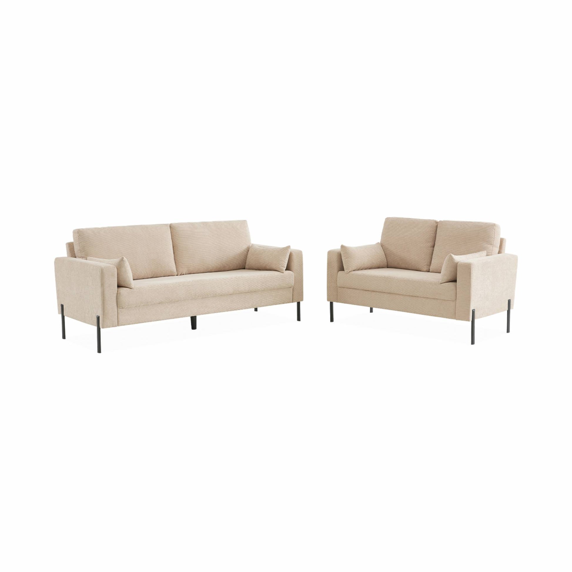 Divano a 3 posti in velluto a coste, gambe in metallo, beige