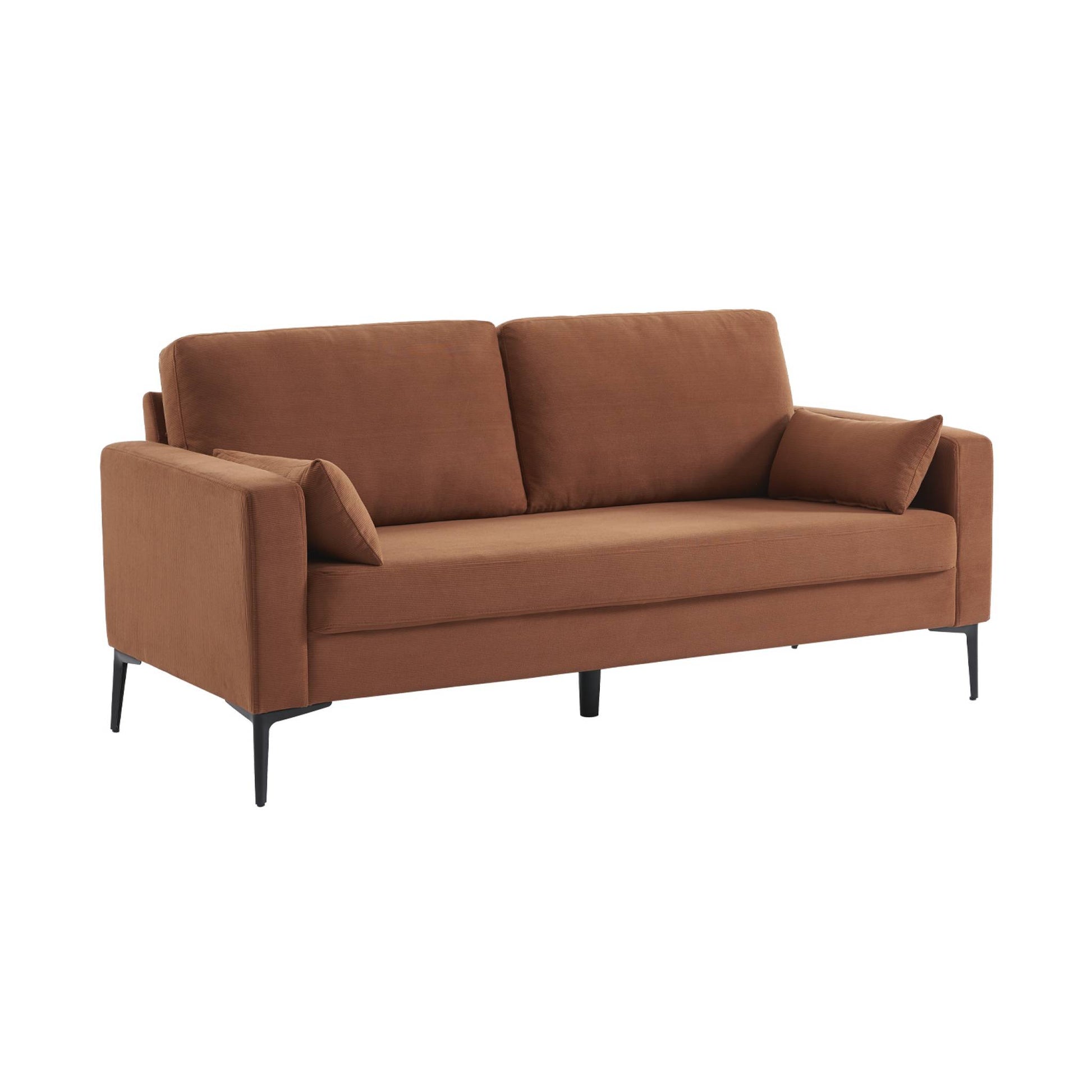 Divano a 3 posti in velluto a coste, gambe in metallo, terracotta