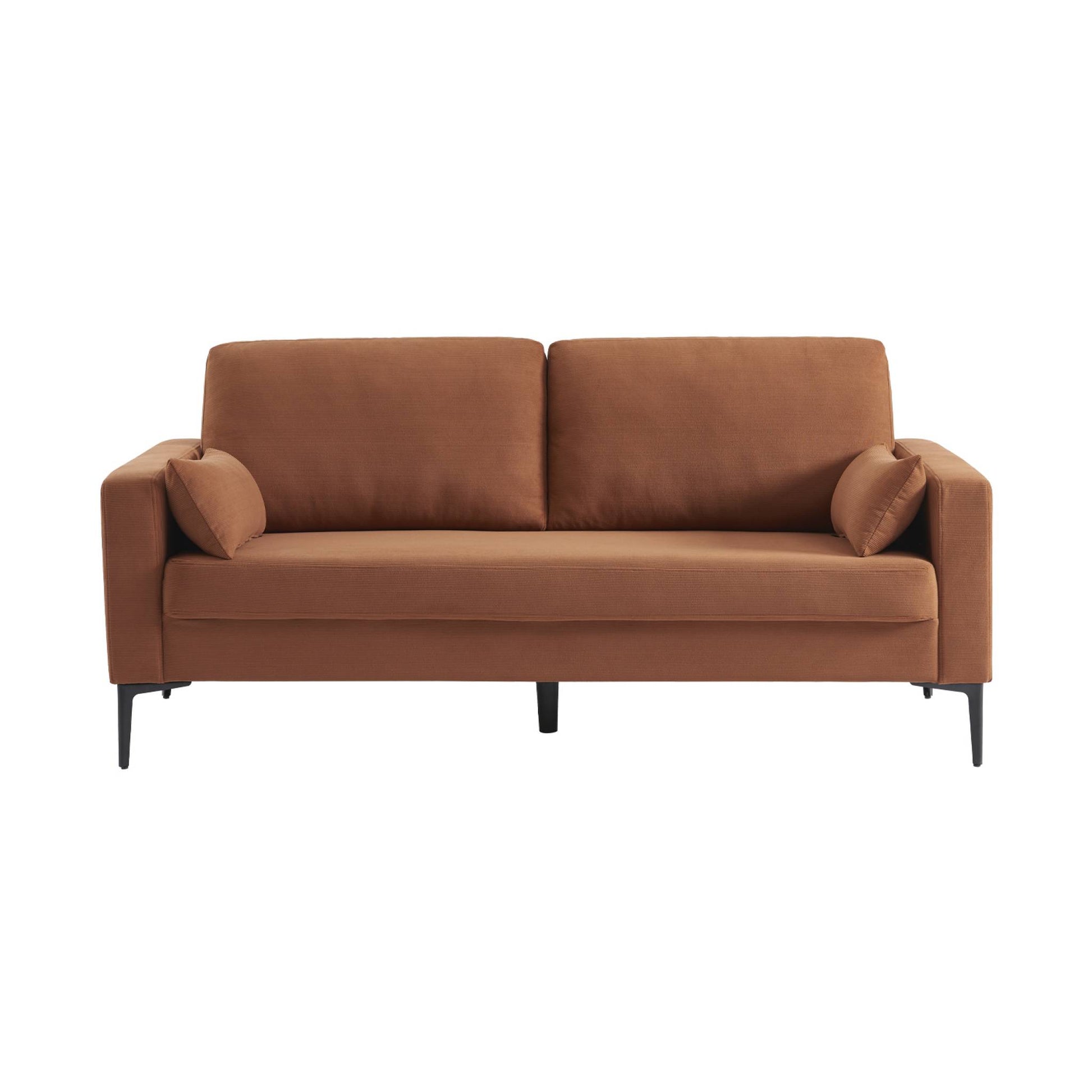 Divano a 3 posti in velluto a coste, gambe in metallo, terracotta
