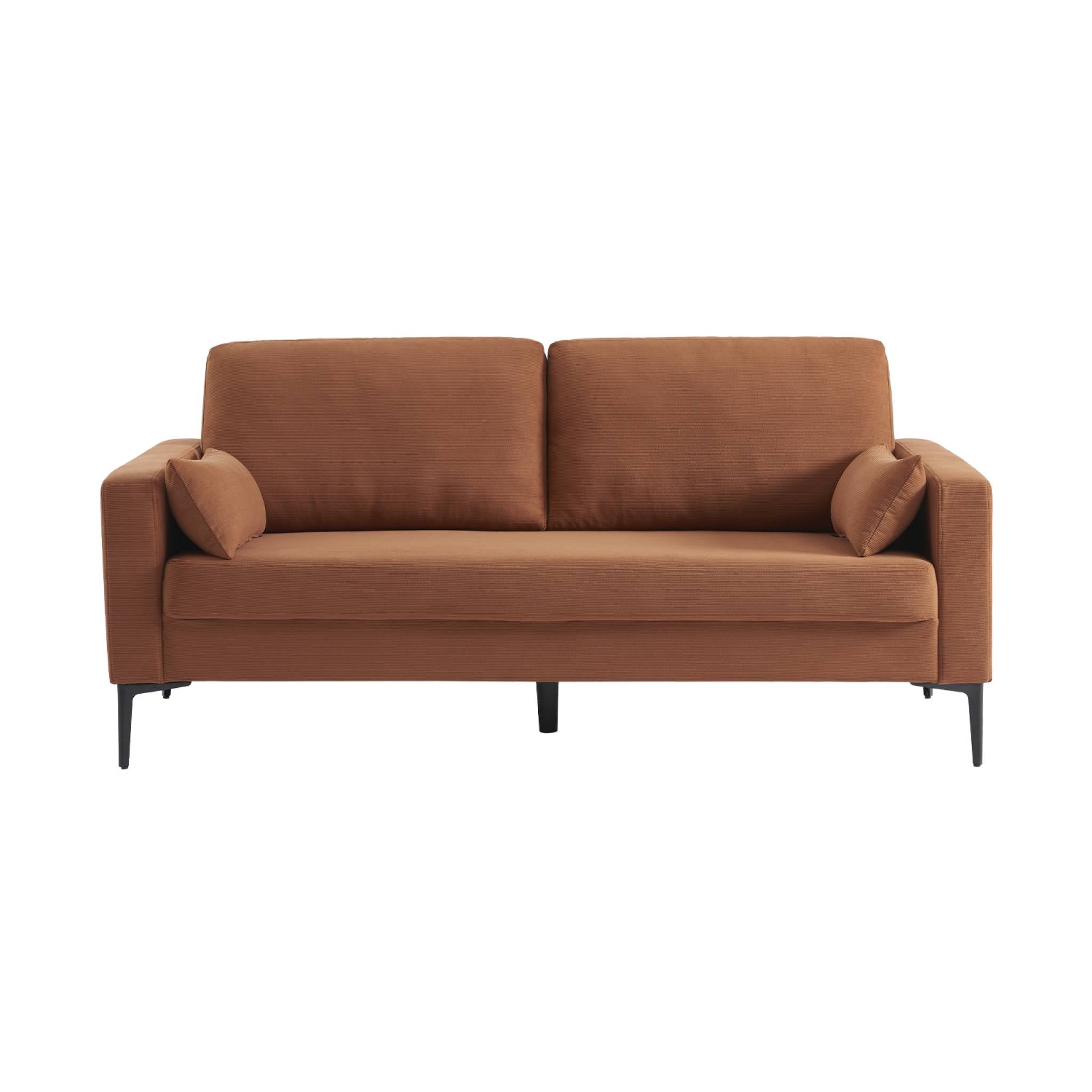 Divano a 3 posti in velluto a coste, gambe in metallo, terracotta