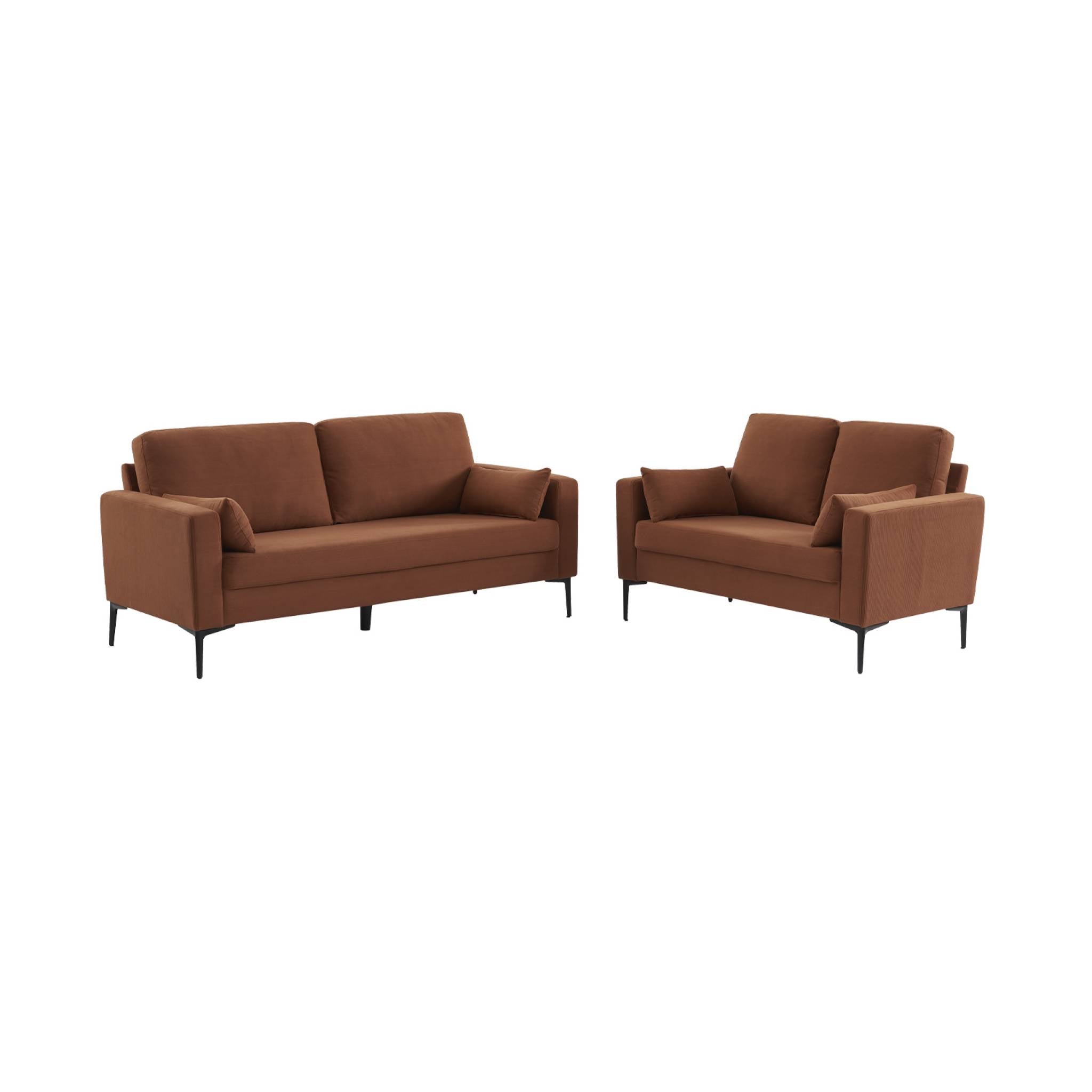 Divano a 3 posti in velluto a coste, gambe in metallo, terracotta