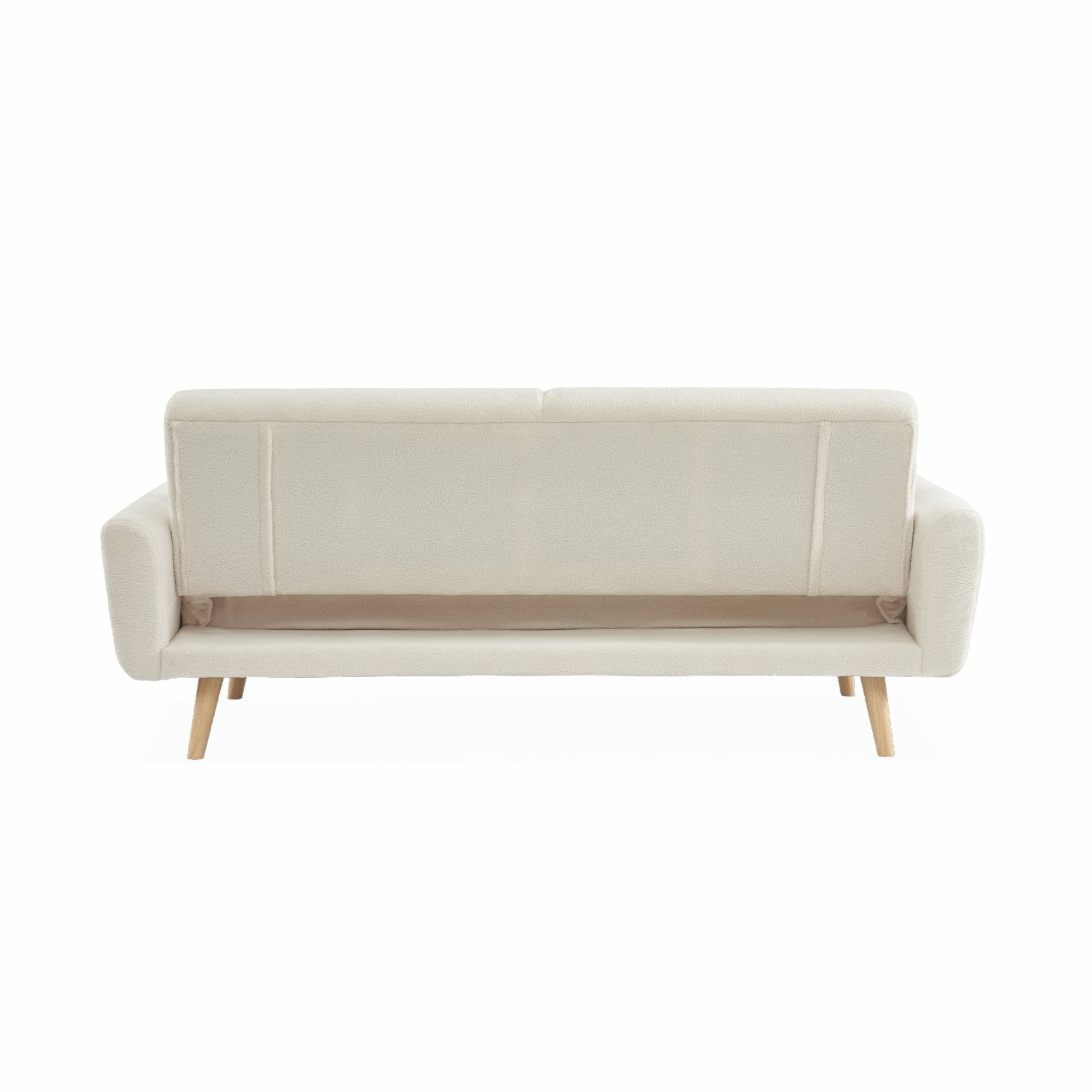 Divano letto reclinabile in tessuto bouclé, 3 posti, crema