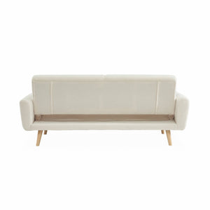 Divano letto reclinabile in tessuto bouclé, 3 posti, crema