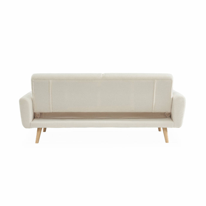 Divano letto reclinabile in tessuto bouclé, 3 posti, crema