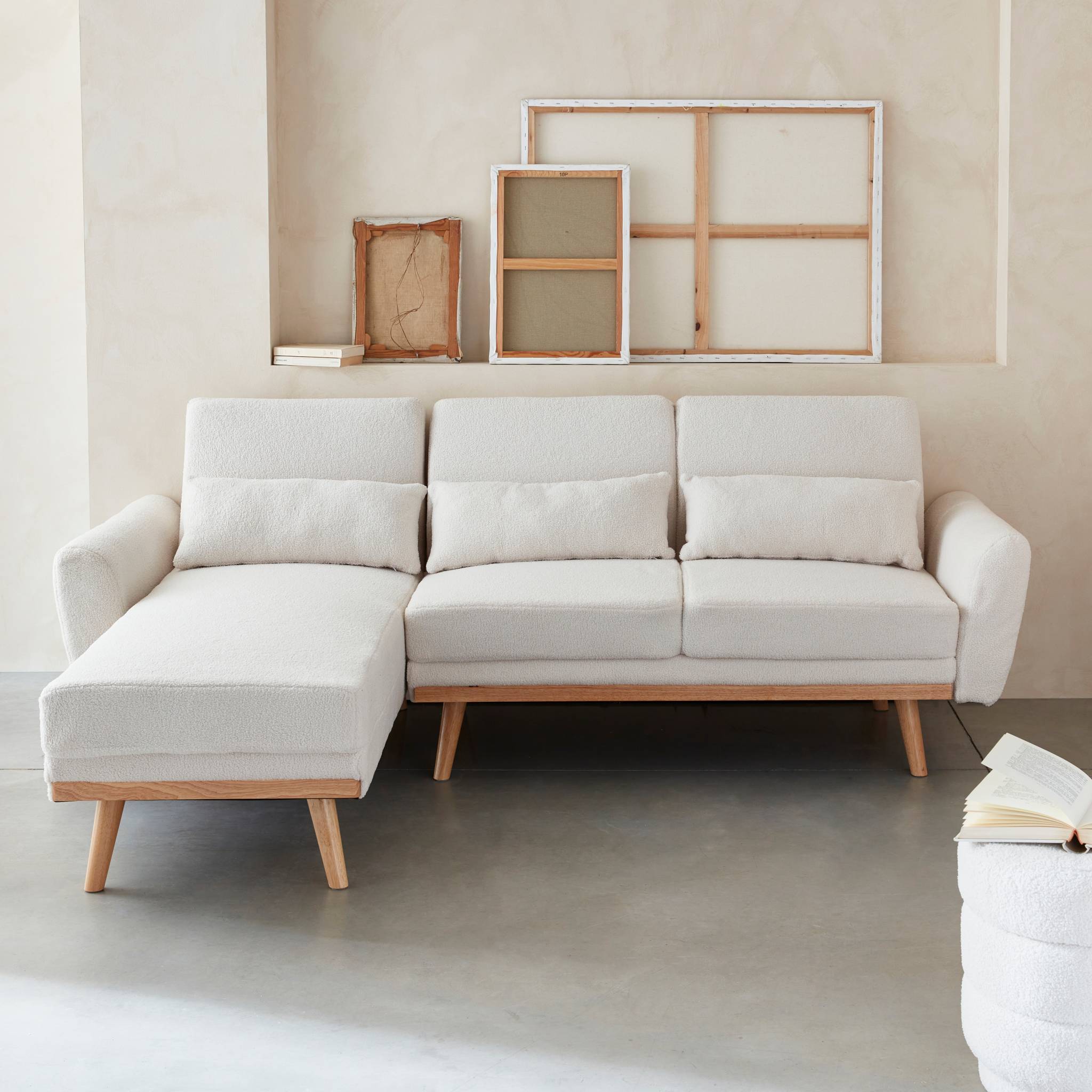 Divano letto angolare reversibile a 3 posti con rivestimento in