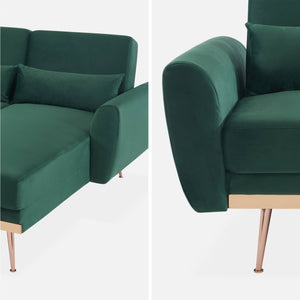 Divano angolare convertibile reversibile 3 posti velluto, verde