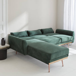Divano angolare convertibile reversibile 3 posti velluto, verde