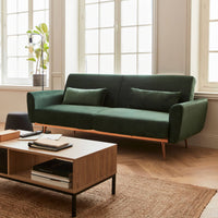 Divano letto 3 posti reclinabile in velluto, verde inglese