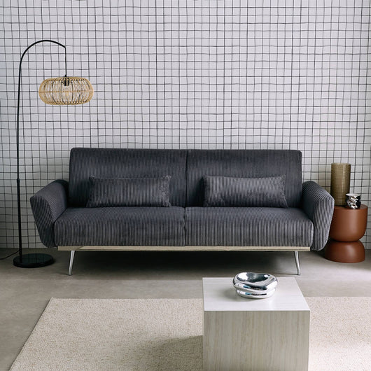 Divano letto 3 posti legno di eucalipto metallo e velluto a coste,