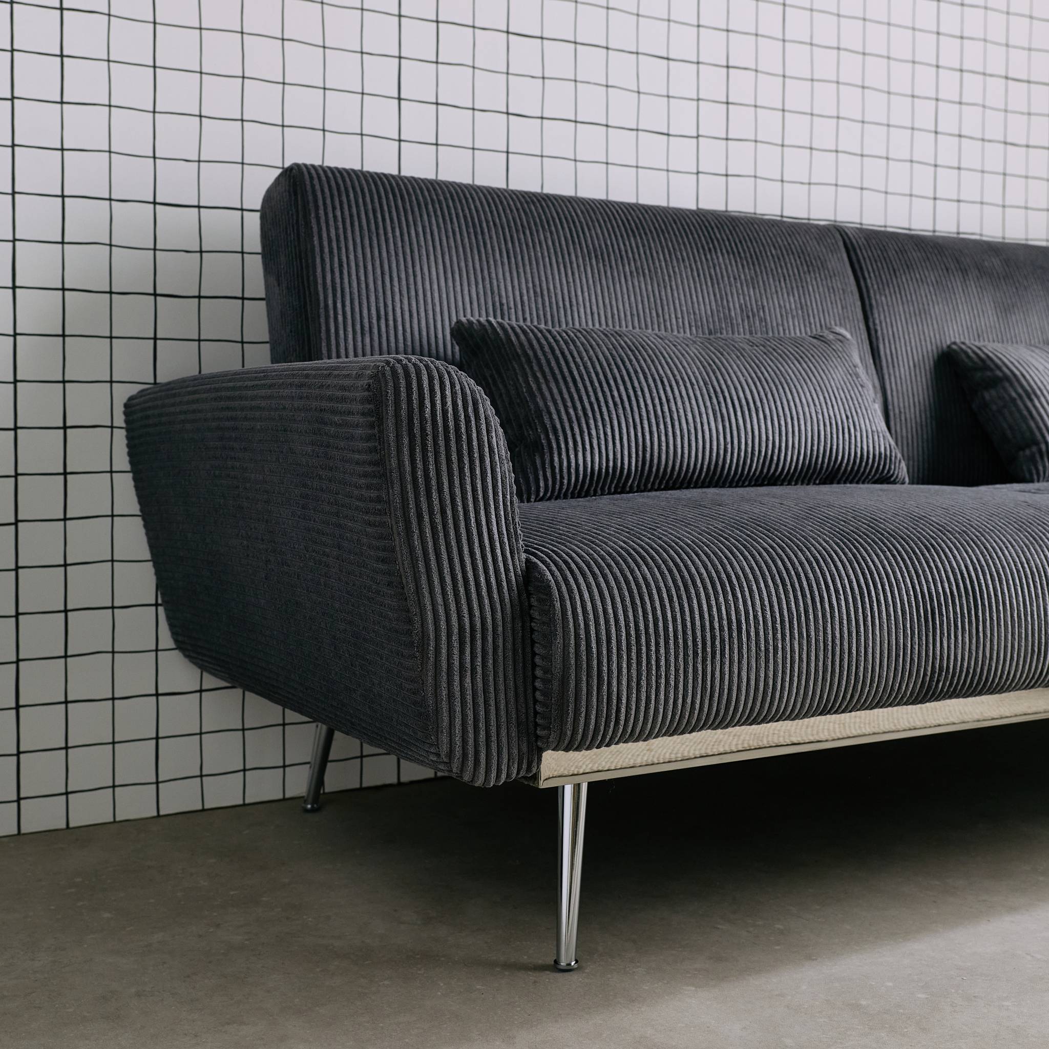 Divano letto 3 posti legno di eucalipto metallo e velluto a coste,