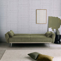 Divano letto 3 posti legno di eucalipto metallo e velluto a coste,