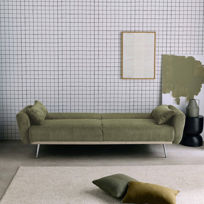 Divano letto 3 posti legno di eucalipto metallo e velluto a coste,