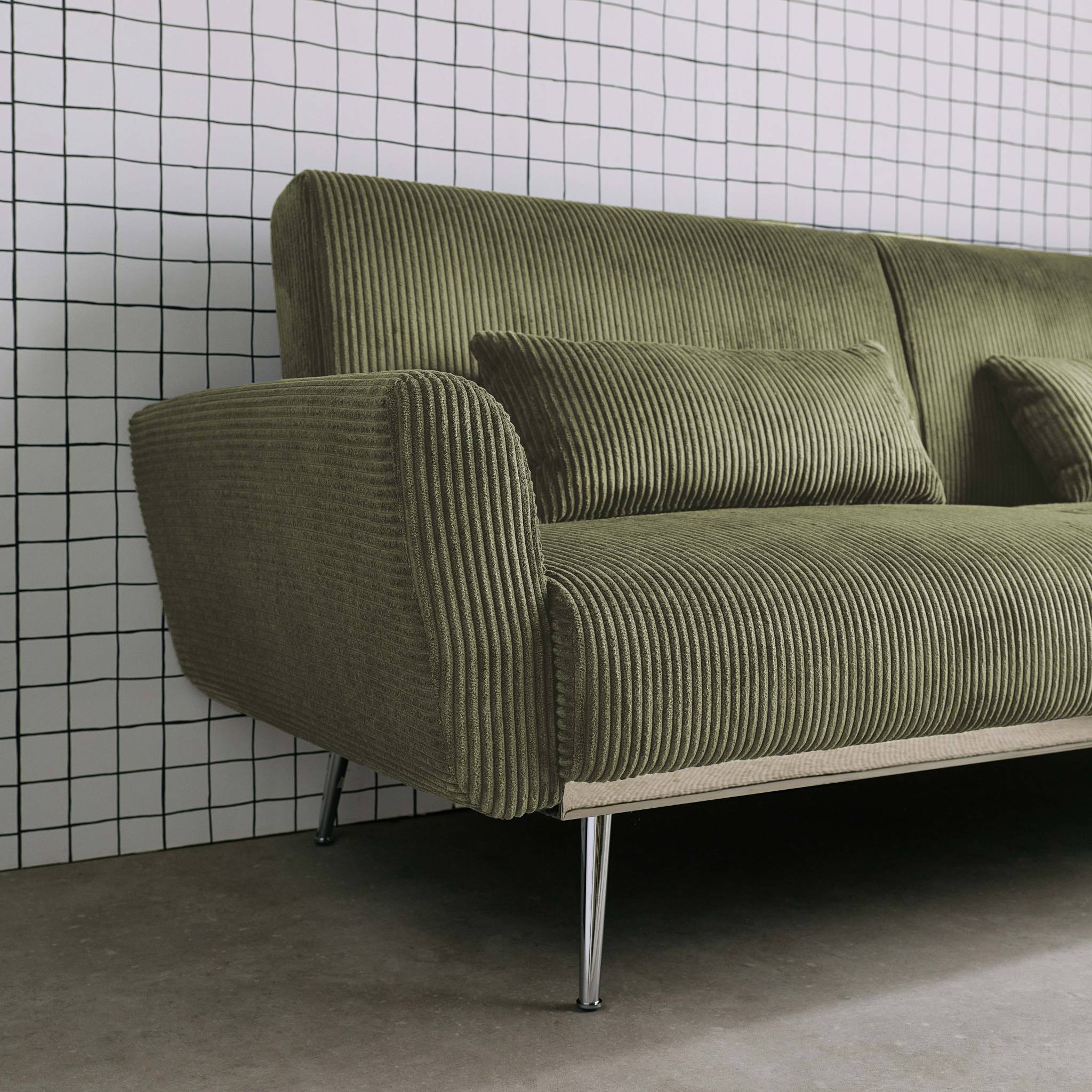 Divano letto 3 posti legno di eucalipto metallo e velluto a coste,