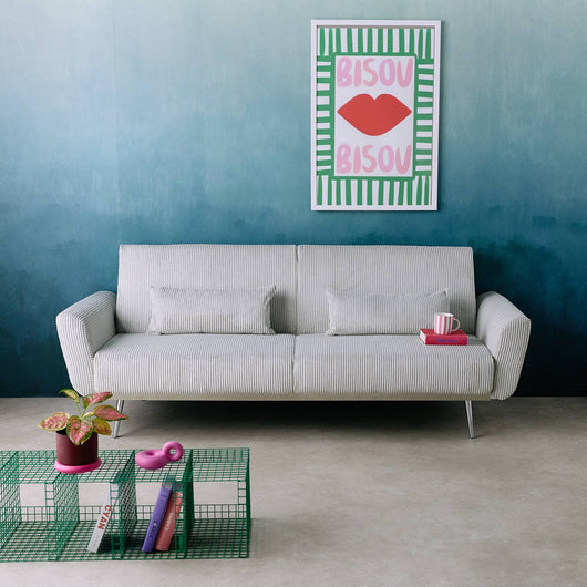 Divano letto 3 posti legno di eucalipto metallo e velluto a coste,