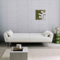 Divano letto 3 posti legno di eucalipto metallo e velluto a coste,