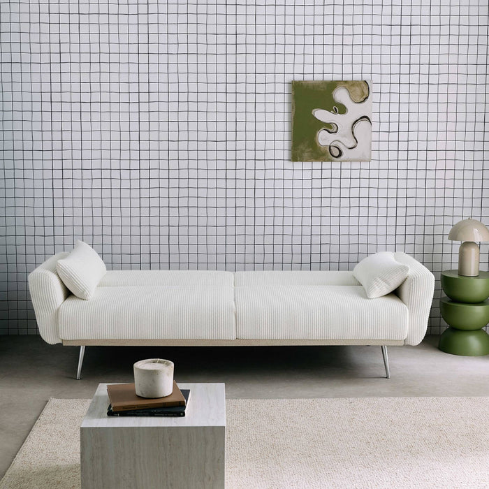 Divano letto 3 posti legno di eucalipto metallo e velluto a coste,