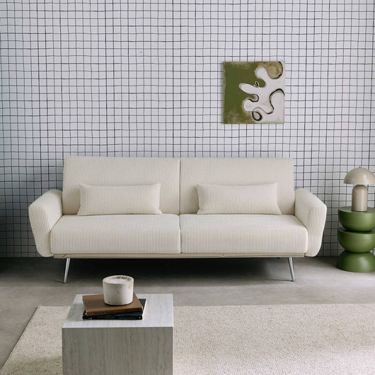 Divano letto 3 posti legno di eucalipto metallo e velluto a coste,